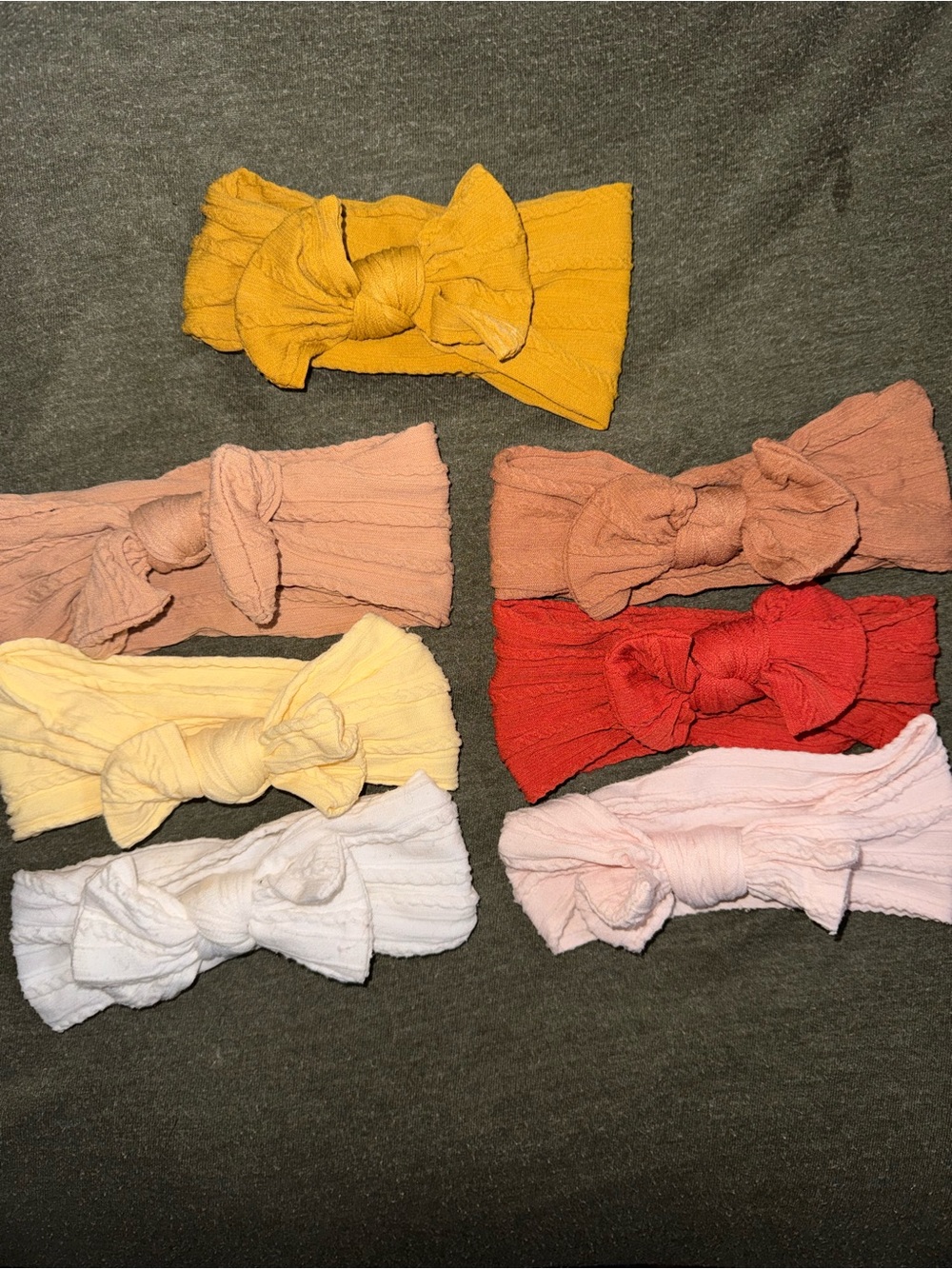 cable knit bows (7) - neutrals, mustard, tan USED